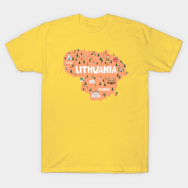 Lithuania Illustrated Map T-Shirt by JunkyDotCom